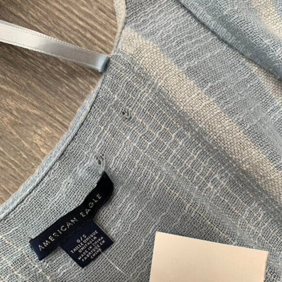 American Eagle Stripe Poncho Cape Wrap Coverup Kimono Blue Open front Y2k 2000s - Picture 14 of 16